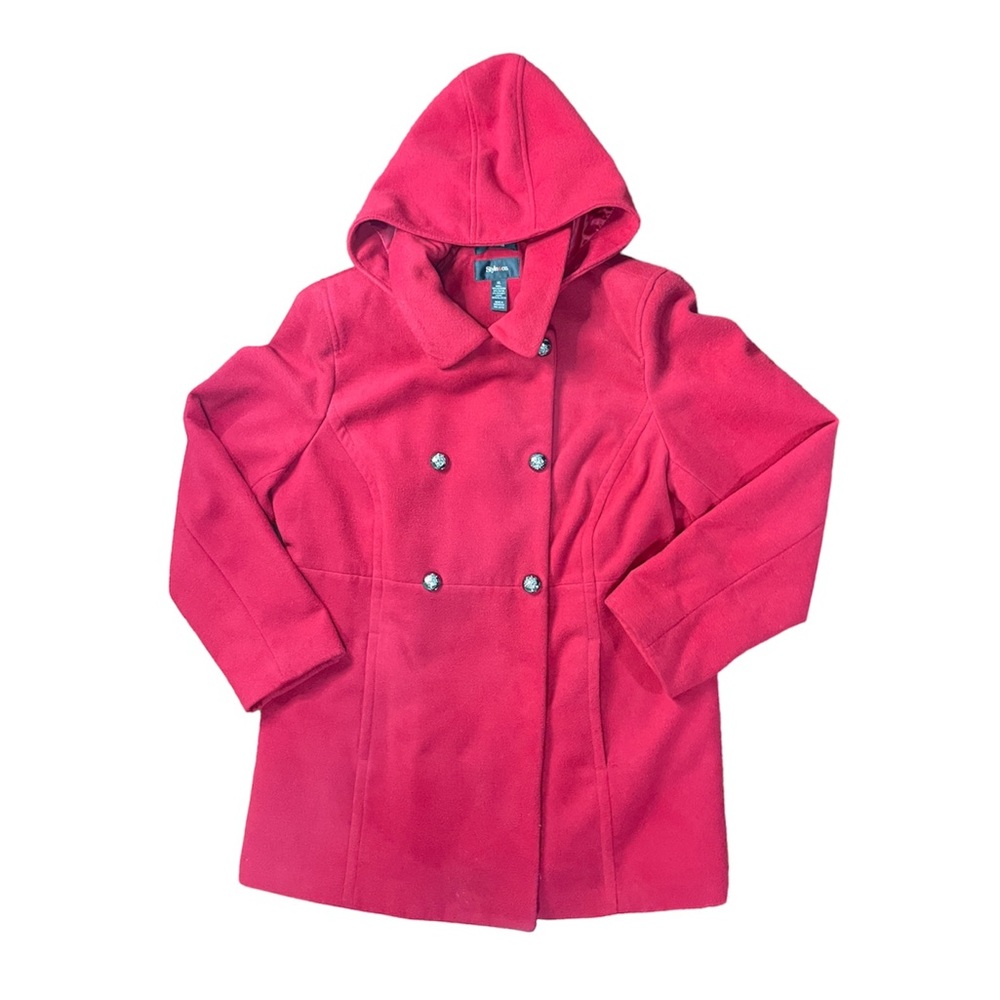 Style & Co. Red Double Breasted Fleece Jacket Hooded Pea Coat Plus Size Size XL